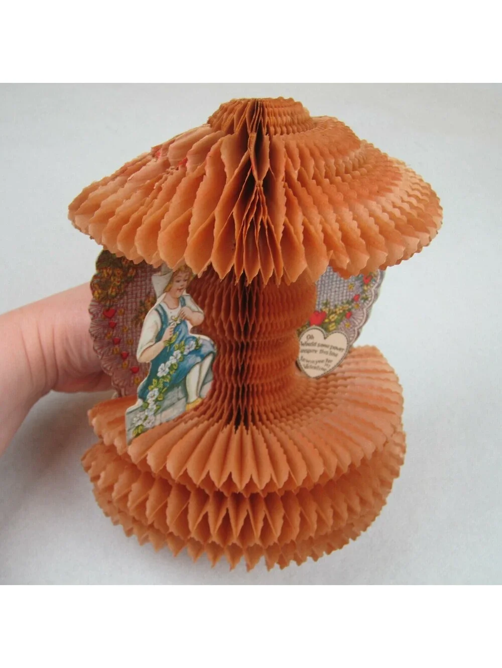 Vintage Valentine Beistle Honeycomb Paper Puff Dutch Girl Flower Wreath 1920-30s
